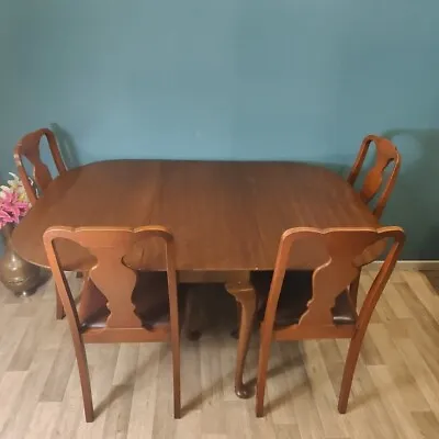 Vintage Mahogany Drop Leaf Dining Table And 4 Chairs Queen Anne Legs  • £170