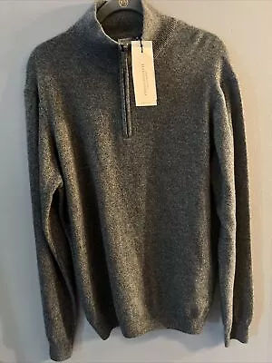 Franco Blagianti 100 %cashmere ItalyHalf Zipper Man’s Gray Beige Sweater Long  F • $66.80