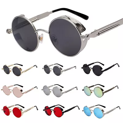 Retro Round Steampunk Sunglasses Gothic Circle Metal Frame Hipster Sun Glasses • $12.99