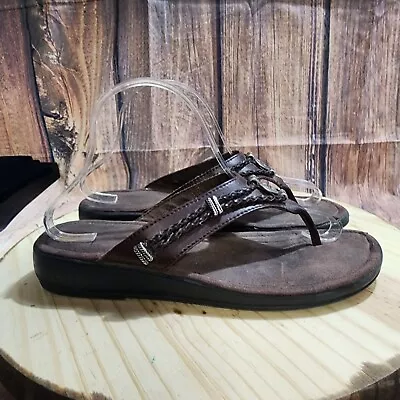Minnetonka Silverthorn Brown Leather Thong Flip Flops Women's Sz9 Sandals 7253 • $19.99