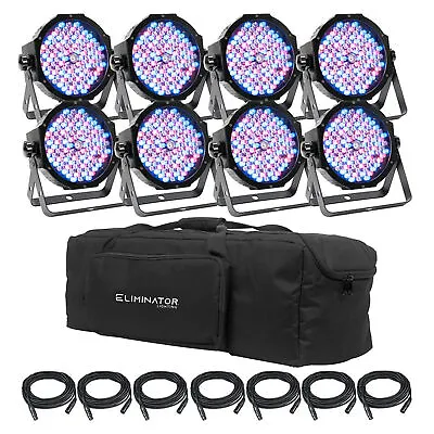 (8) Eliminator American DJ Mega Flat PAK8 EP DMX RGBUV Wash Lights W/ Bag+Cables • $859.99