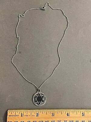 Vintage Silvertone Onyx Inlay Star Of David Pendant On Chain Necklace • $11.98