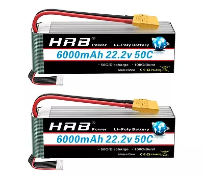 2PCS HRB 22.2V 100C 6000mAh 6S LiPo Battery For RC Helicopter Quad Car Truck • $132.61