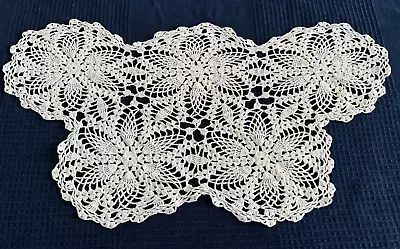 Doily Table Topper Vintage Cotton Hand Crocheted Butterfly Shape 23 X11.5  Ivory • $8.49