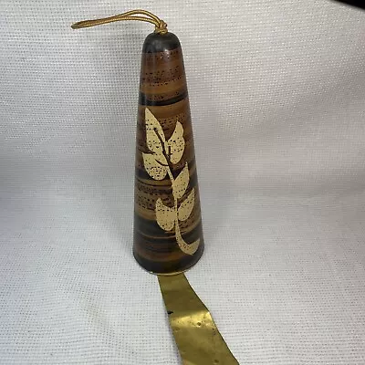 Vintage 70s Pottery Brown Wind Chime Bell W/ Brass Signed Pacific Stoneware 9.5” • $50