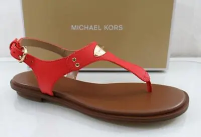 Michael Kors MK Plate Thong Flat T-Strap Sandals Leather Dahlia Pink Size 7.5 • $79.99