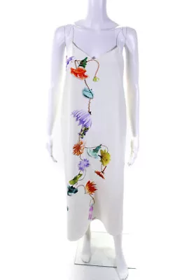 Tibi Womens Silk Floral Print Spaghetti Strap Midi Slip Dress White Size 6 • $49.99