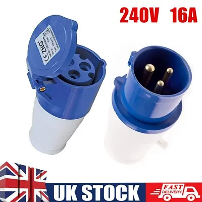 Mains Hook Up Site 3 Pin Plug & Socket 230V 16A IP44 Camping Caravan Motorhome • £4.89