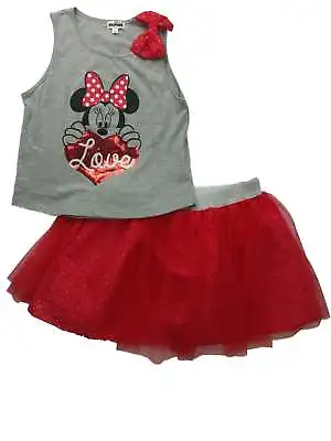 Disney Girls Gray Red & White Minnie Mouse Polka Dot Tulle Tutu Outfit • $24.99