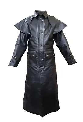 Mens Riding Hunting Trench Full Length Coat Real Black Leather Duster Steampunk • $154.99