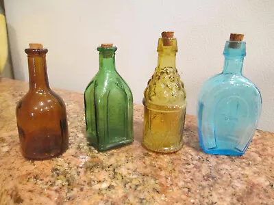 Vintage 4 Lot Of  Colored Glass Mini Bottles With Corks Intact - Taiwan • $21