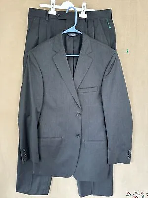 Pronto Uomo Platinum Suit 2 Piece Black Jacket 42L Wool Pants 36X32 • $39
