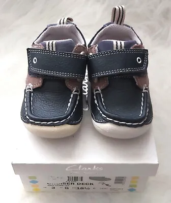 £15.99 • Buy Clarks Boys Pre Walkers Shoes Toddler Size 3 G Leather Hook Strap Navy NEW 