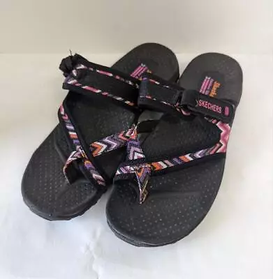 Skechers Reggae Sandal Size 8 Zig-Swag Black Multi Flip Flops • $19.95