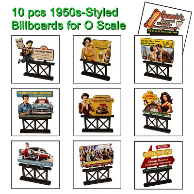 10 PCS Vintage O Scale Billboards For Model Railroad Layouts - W/Cut-Out Images • $65