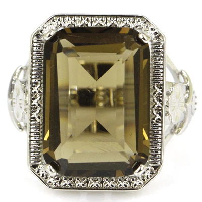 $30.09 • Buy 10g 925 SOLID STERLING SILVER Ring Smokey Topaz CZ Women Engagement