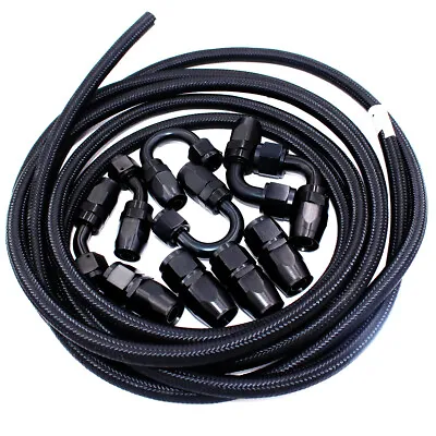 AN8 -8AN AN-8 Fitting Stainless Steel Nylon Braided Oil Fuel Hose Line 16ft Kit • $79.99