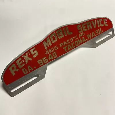Vintage REX’S MOBILE SERVICE Metal License Plate Topper Sign TACOMA Wa • $125