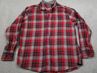 Eddie Bauer Shirt Mens Large Red Plaid Flannel Button Down Long Sleeve Cotton • $17.97