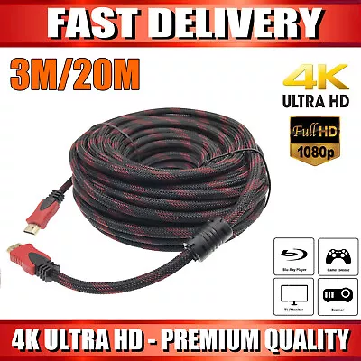 3m 20m Premium Ultra HD HDMI Cable High Speed With Ethernet HEC Premium Series • $8.99