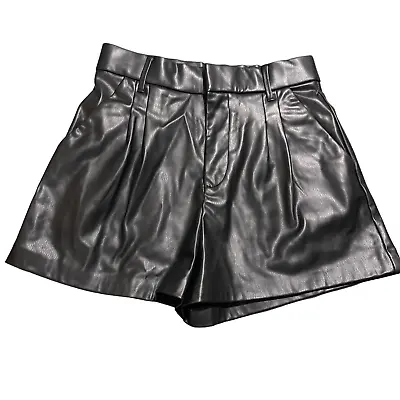 $35 • Buy Zara Women's Size Small Black Faux Leather Shorts Pleated