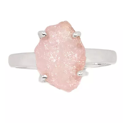 Natural Morganite Rough - Madagascar 925 Silver Ring Jewelry S.8 CR23782 • $15.99