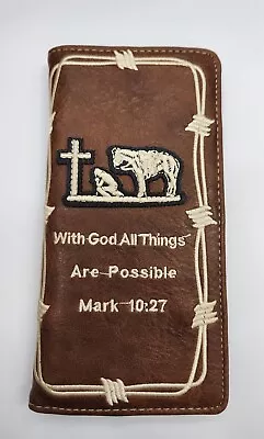 Cross Cowboy Praying Mens Wallet Western Bifold Check Book Style  W054 Brown • $8.99