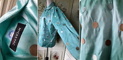 Nwot Mycra Pac Now Usa Reversible Aqua Blue Tan Polka Dots Rain Coat Jacket O/p • $28