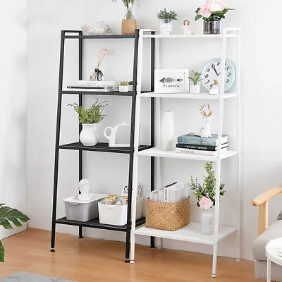 Industrial 4-Tier Storage Shelves Ladder Bookshelf Metal Frame Bookcase Display • £29.95