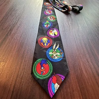 Vintage 1993 Looney Tunes Mania Black 100% Polyester Men’s Necktie • $9.99