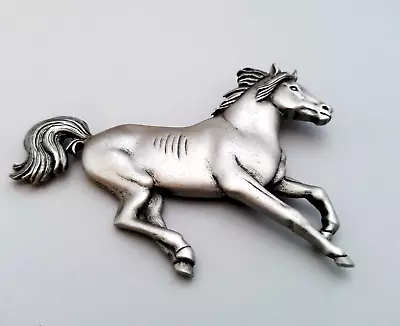 Vintage Jonette Jewelry Pewter Brooch Galloping Horse Stallion Mustang Signed JJ • $30