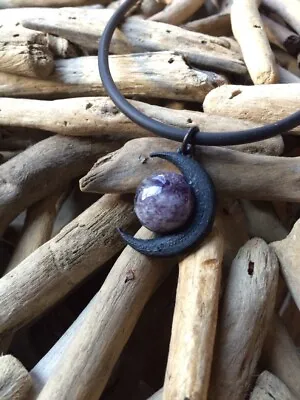 $2.50 • Buy Amethyst Crystal Moon Necklace-Moon Choker-Amethyst Moon Necklace -Witchy