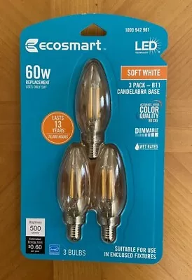 EcoSmart 60-Watt Equivalent B11 Dimmable Clear Glass LED Light Bulb (3-Pack) • $11.70