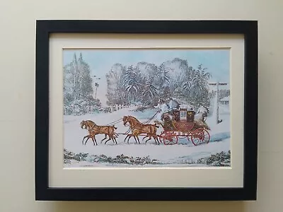 Vintage  Print 'The Mailcoach In A Storm Of Snow' By James Pollard FRAMED • £23