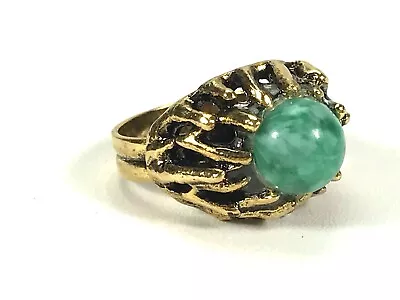 Vintage Ring Green Marbled Glass Freeform Adjustable Brutalist Modernist Cast • $4