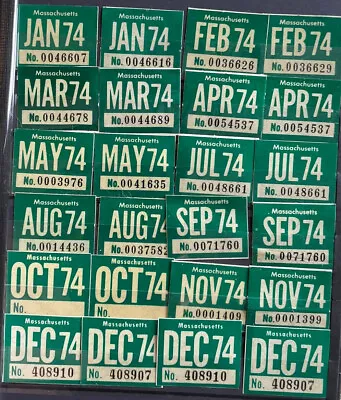 1974 Massachusetts Original Unused License Plate Expiration Stickers • $9.25