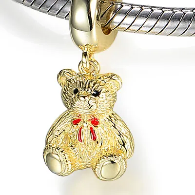 Teddy Bear Sterling Silver Gold Plated Charm Bracelet Bead Gift For Women Her • £16.45