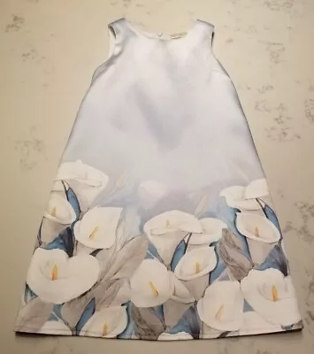 Monnalisa Chic Girls Lihgt Blue  Flower Design Dress Fully Lined Size 8 • $90