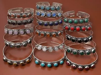 8MM Lapis & Mix Gemstone 925 Sterling Silver Plated Adjustable Cuff Bangles Lot • $5.55