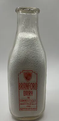 Vintage BRANFORD DAIRY Quart Pyro Milk Bottle Branford CT • $14.49