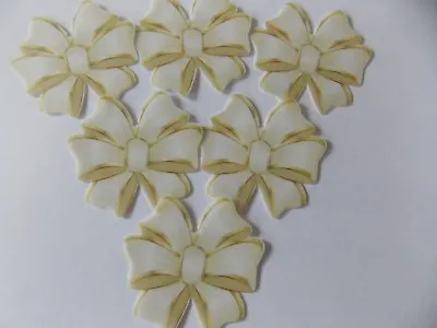 12 PRECUT Edible Cream/Ivory Bows Wafer/rice Paper Cake/cupcake Toppers • £2.85