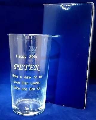 PERSONALISED ENGRAVED PINT GLASS 18th 21st 30th 40th 50th 60th  Birthday Gift • £9.49