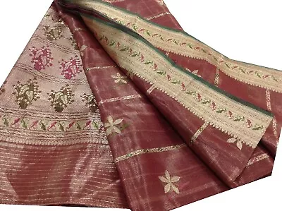  Vintage Indian Sari Art Silk All Over Thread Woven Red Saree Fabric A11530 • $35.19