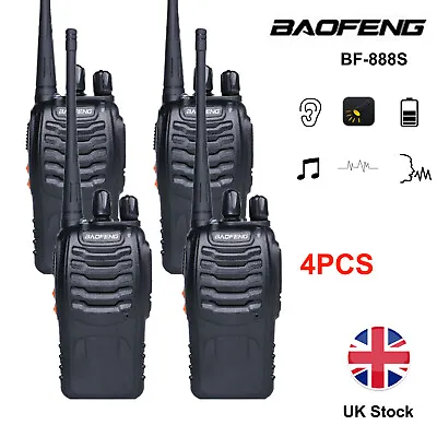 4x Baofeng BF-888S Walkie Talkie Lot UHF PMR446 Two Way Radio Long Range 1500mAh • £19.28