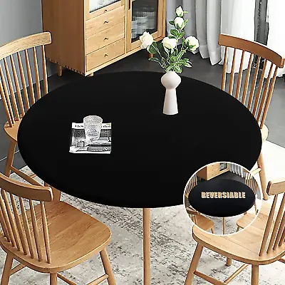 $15.27 • Buy Fitted Round Table Cloth Reversible Waterproof Stain Resistant Elastic Stretch T