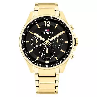 Tommy Hilfiger Gold Steel Black Dial Men's Multi-function Watch - 1791974 • $299