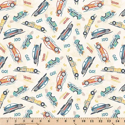 Vroom Cream Tossed Race Cars CX10776-CREM-D Fabric By The Half Yard • $4.20