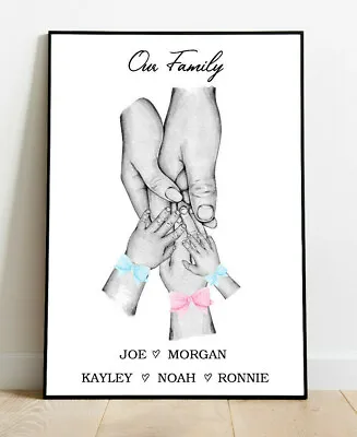 £4.69 • Buy Personalised Family Hands Bows Wall Word Art Picture Poster Print Gift Keepsake
