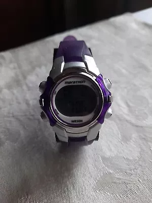 Timex Marathon Purple & Grey Digital W/ Day Date 34mm Women's Watch T5K816 • $12