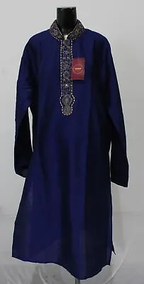 Sonisha Men's Long Sleeve Kurta Pyiama Indian Suit EG7 Royal Blue Size 44 NWT • $47.49